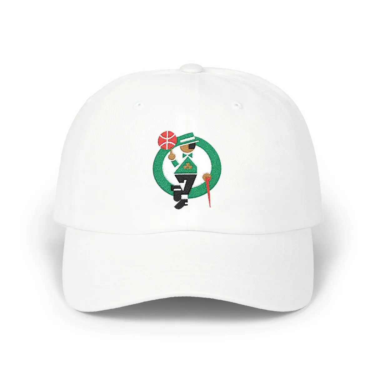 Boston Basketball embroidered dad cap in Kelly Green, White & Black, front view