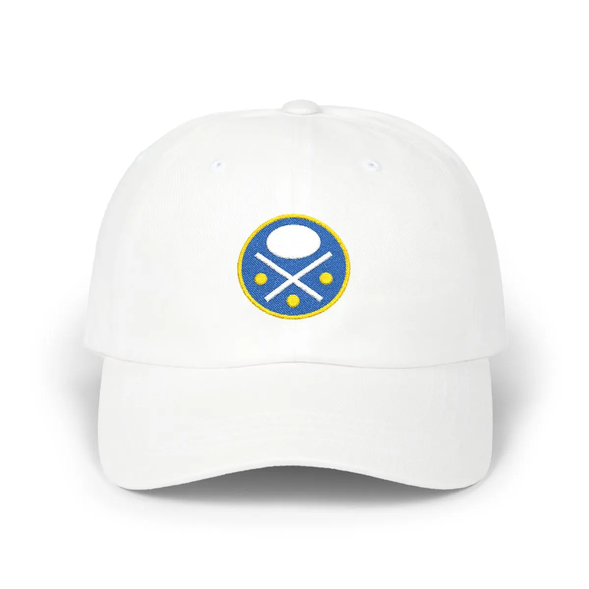 Buffalo Hockey embroidered dad cap in Royal, White & Gold, front view