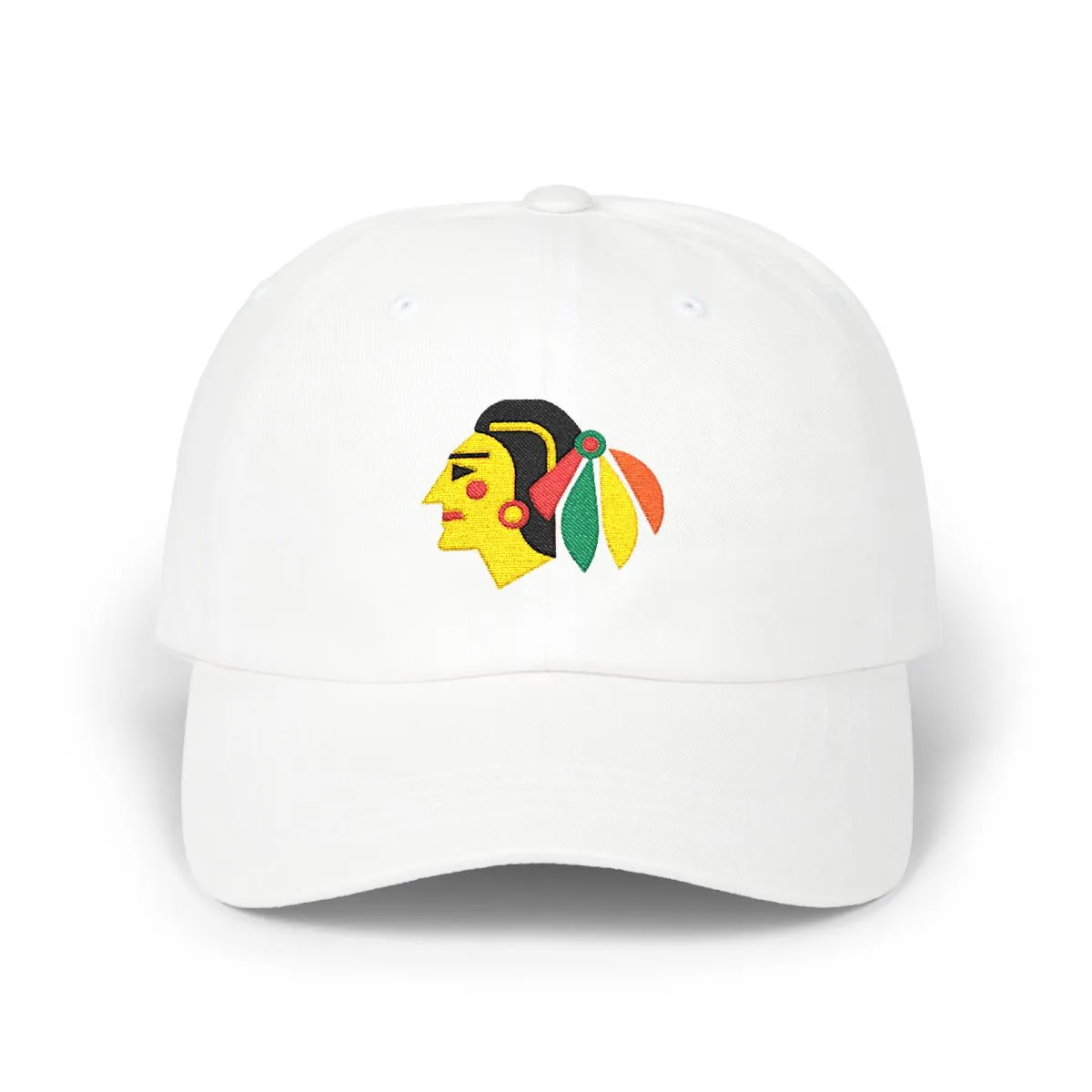 Chicago Hockey embroidered dad cap in Gold, Black & Kelly Green, front view