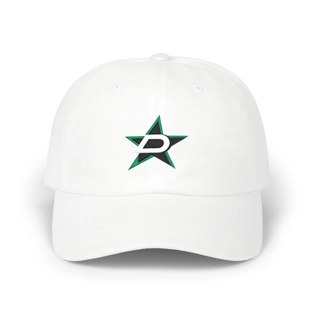 Dallas Hockey embroidered dad cap in Black, White & Kelly Green, front view