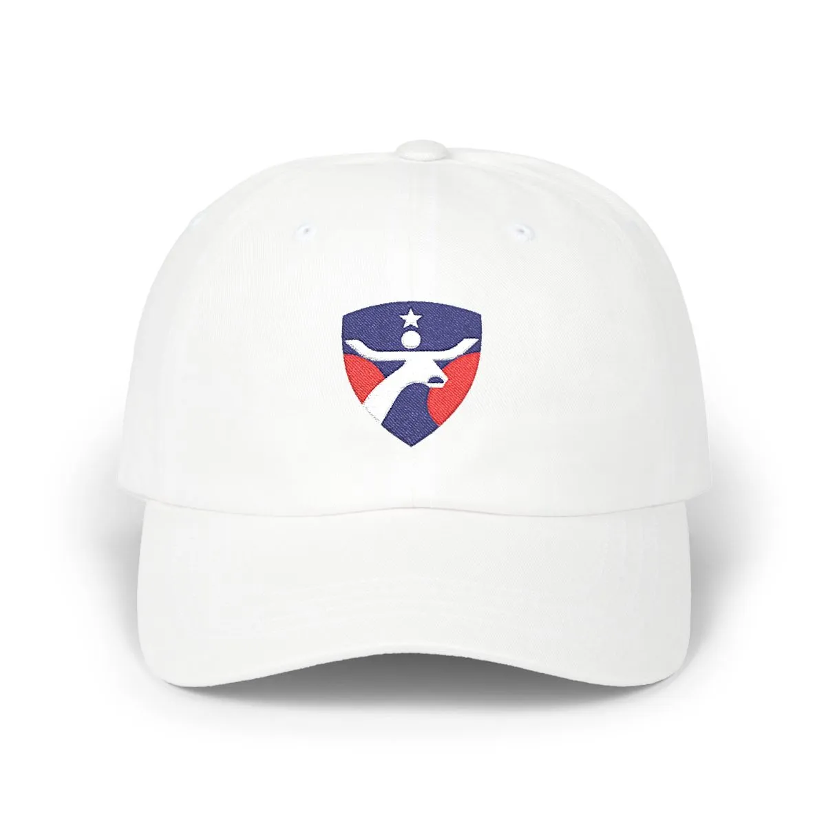 Dallas Soccer embroidered dad cap in Navy, White & Red, front view