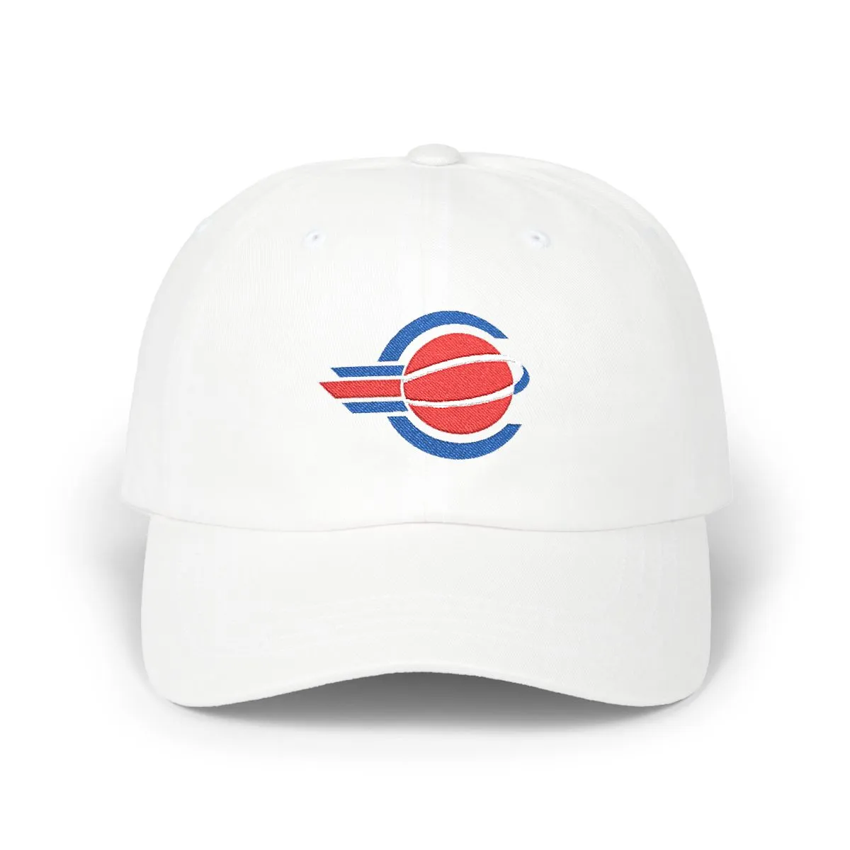 Detroit Basketball embroidered dad cap in Red, Royal & White, front view
