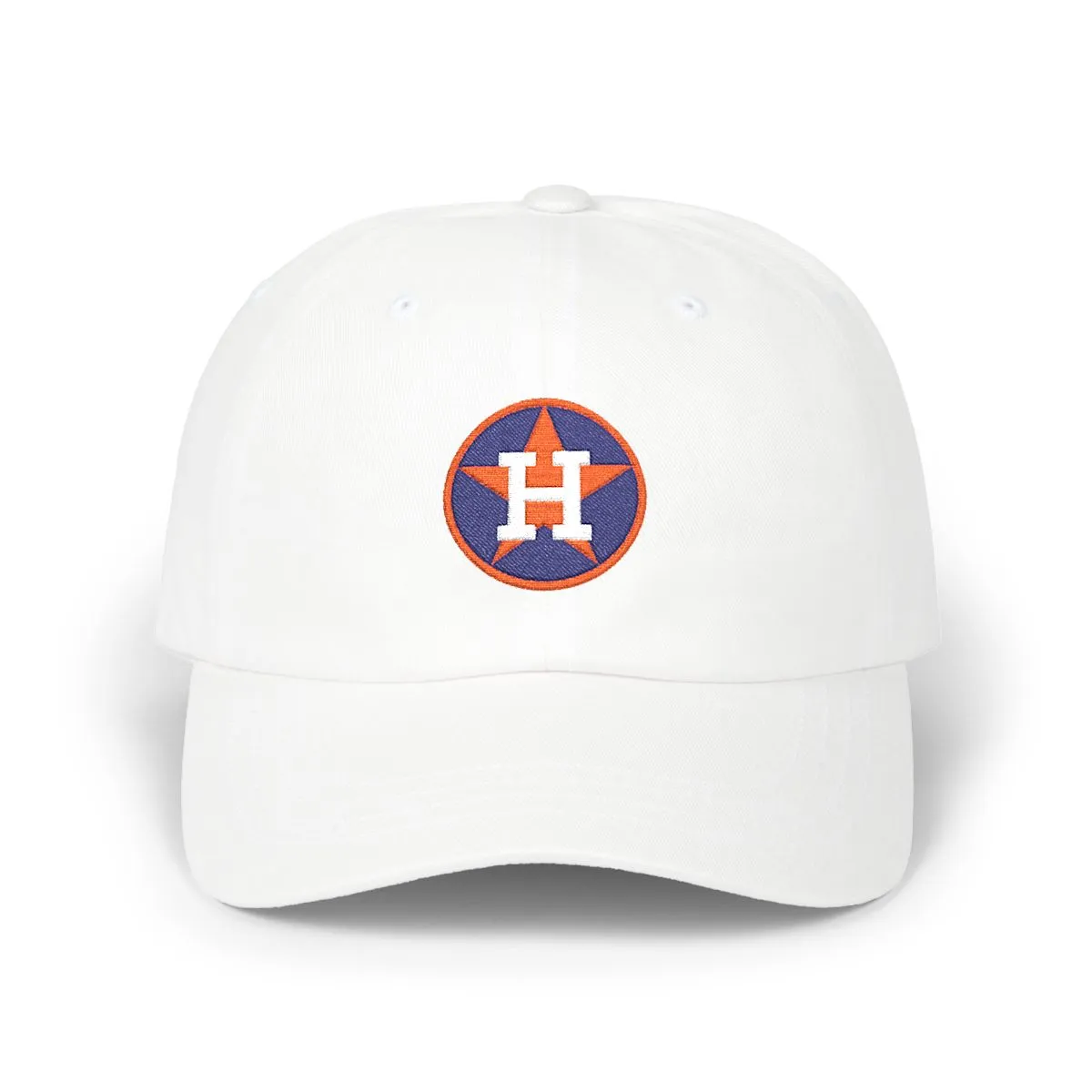 Houston Baseball embroidered dad cap in Navy, Orange & White, front view