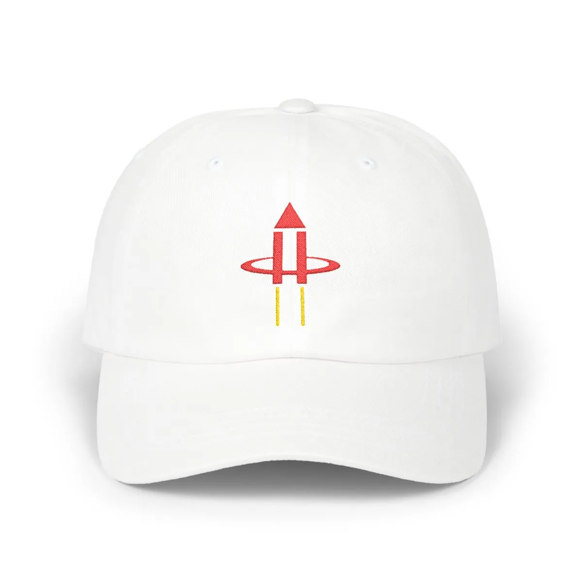 Houston Basketball embroidered dad cap in Red & Gold, front view