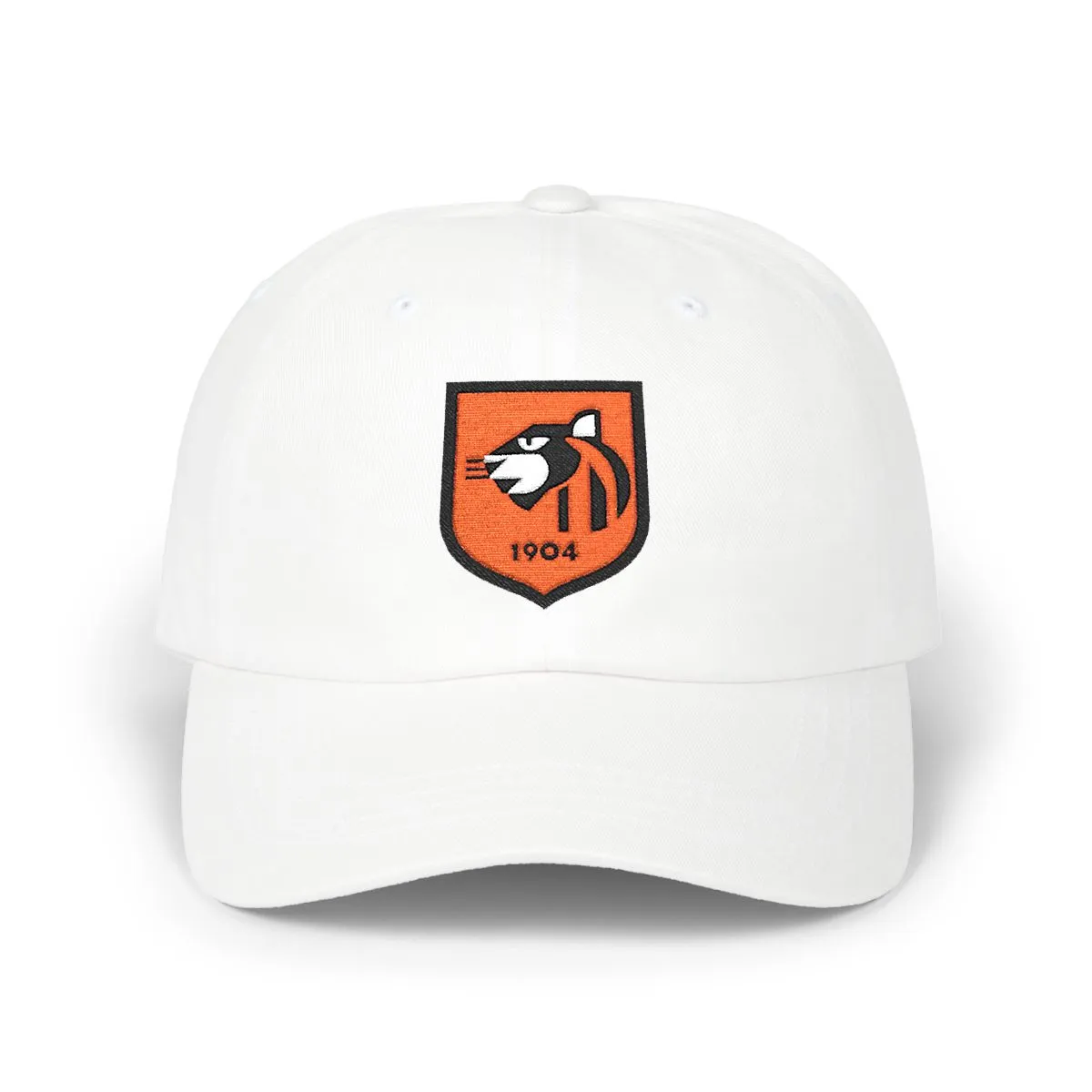 Hull Soccer embroidered dad cap in Orange, Black & White, front view