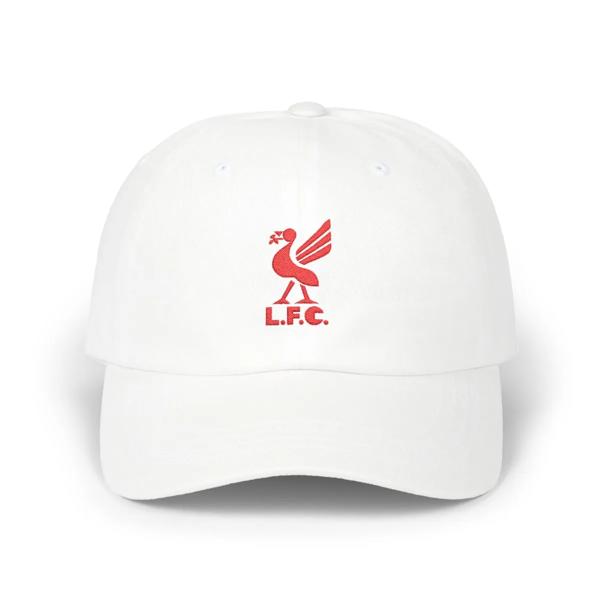 Liverpool Soccer embroidered dad cap in Red, front view