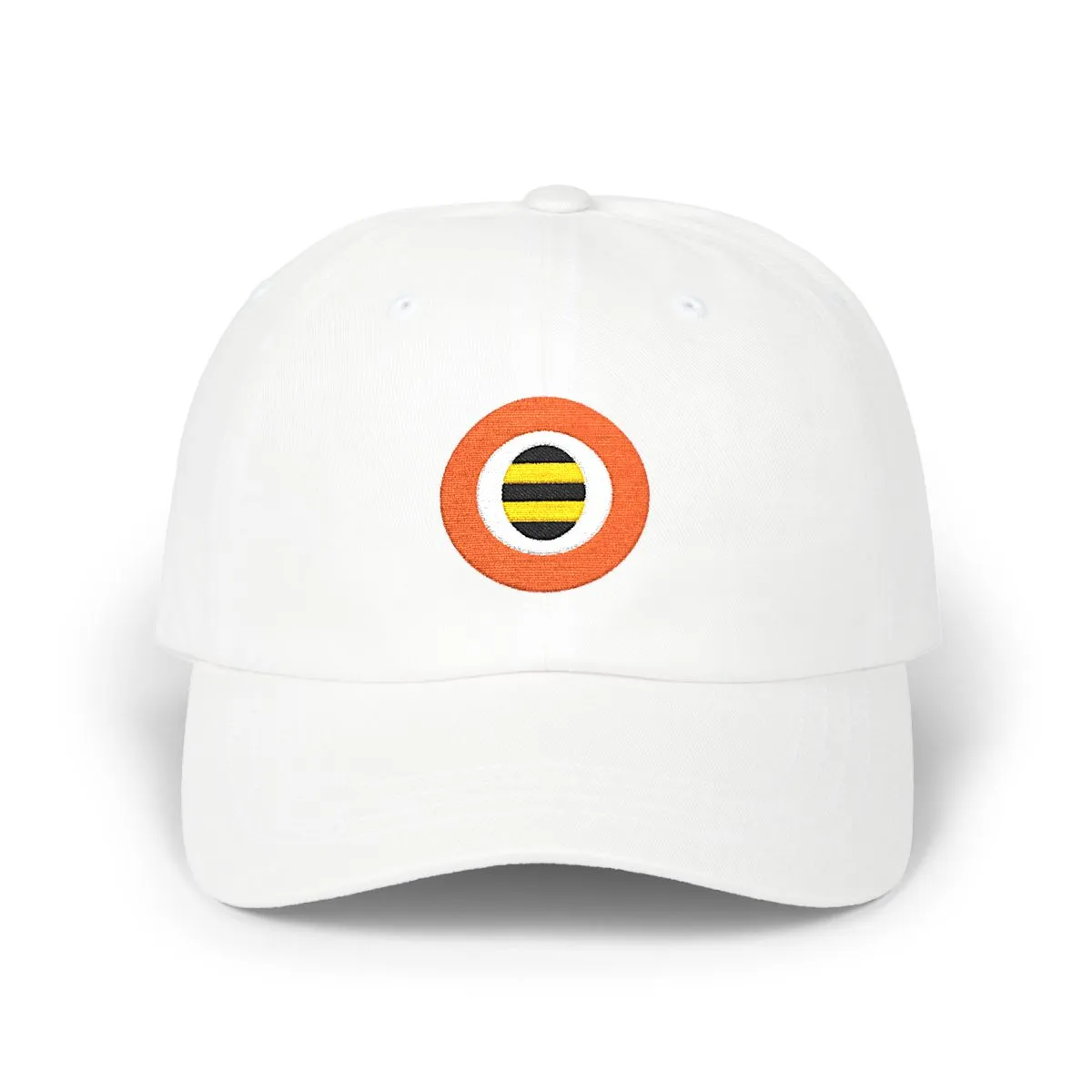London Soccer embroidered dad cap in Orange, White & Black, front view
