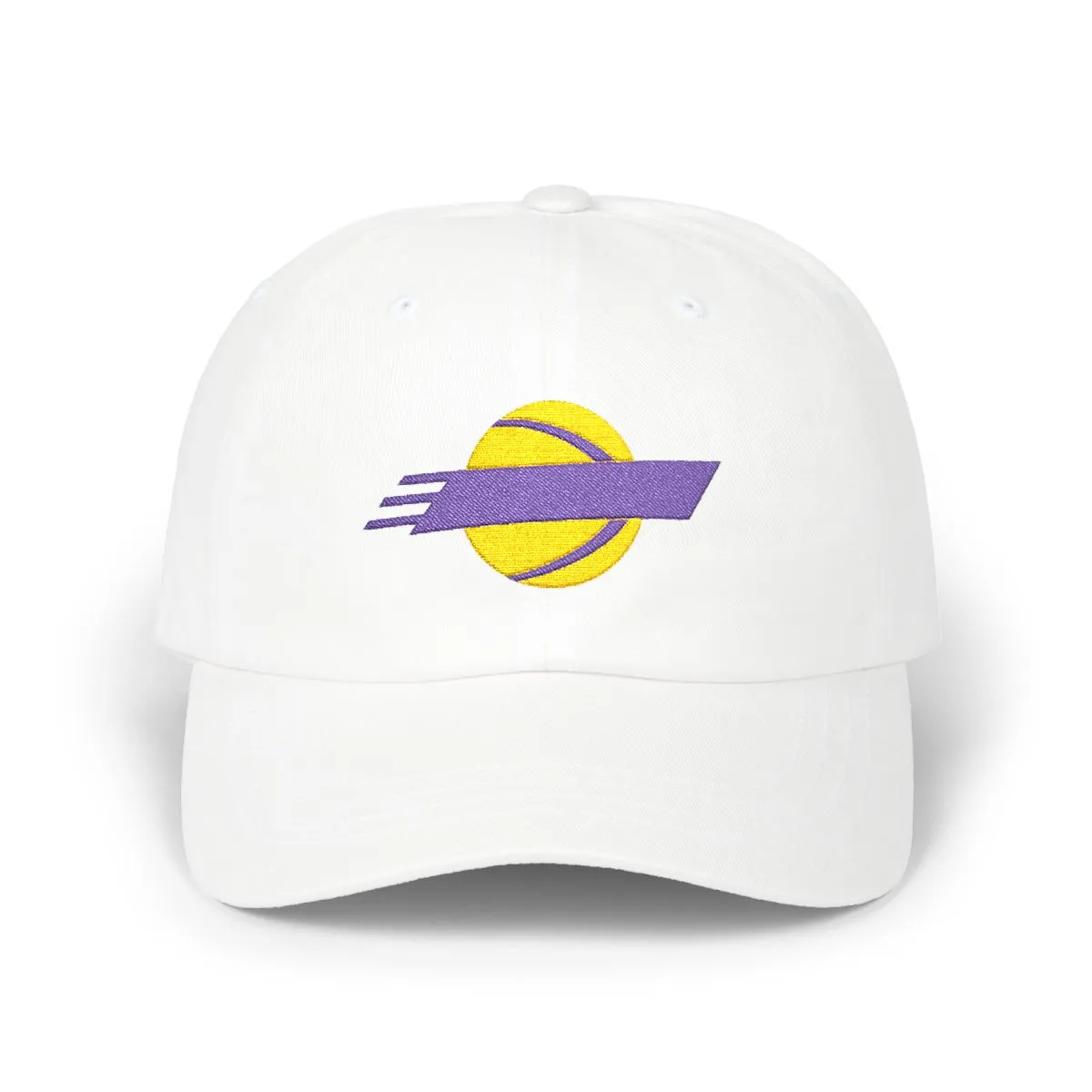 Los Angeles Basketball embroidered dad cap in Purple & Gold, front view