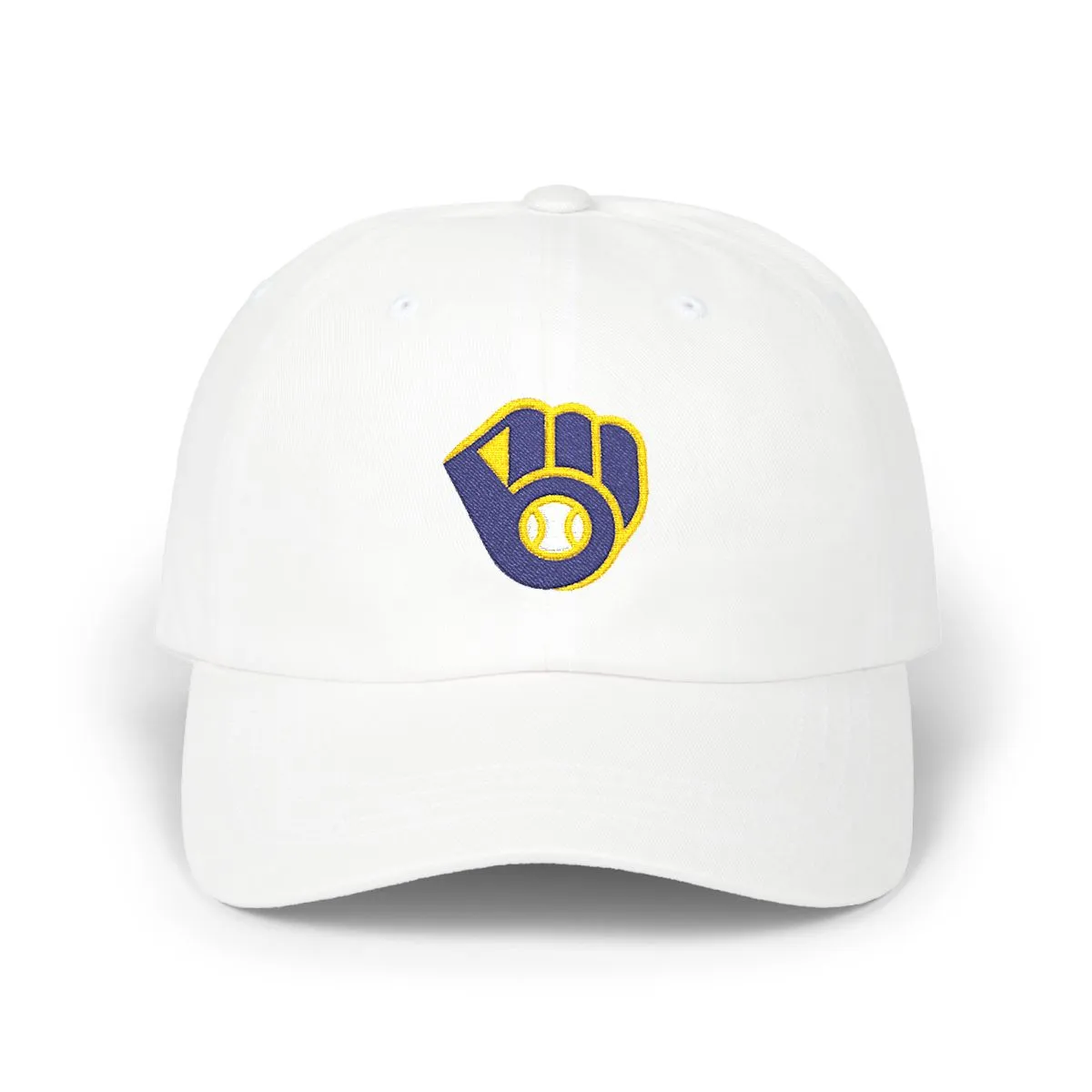Milwaukee Baseball embroidered dad cap in Navy, Gold & White, front view