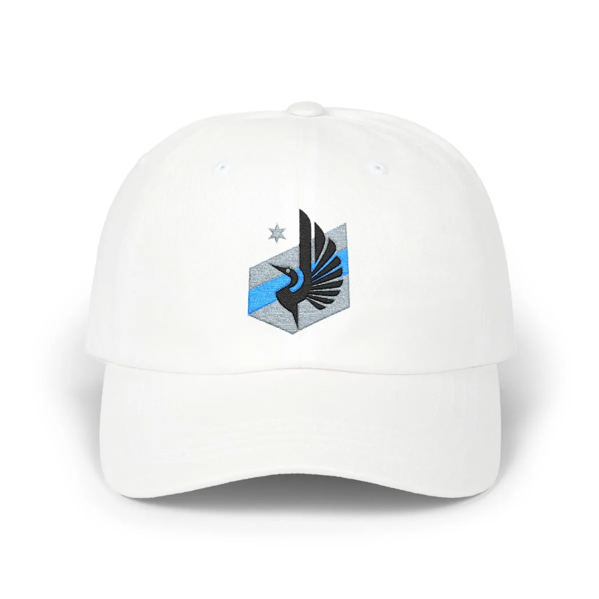 Minnesota Soccer embroidered dad cap in Grey, Black & Aqua, front view
