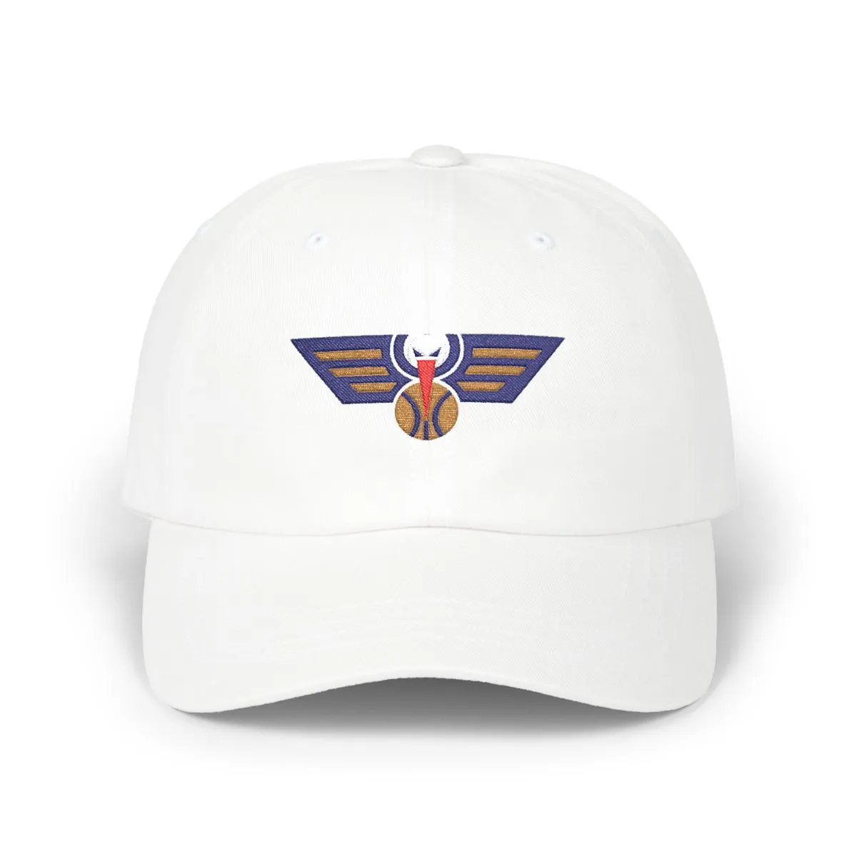 New Orleans Basketball embroidered dad cap in Navy, Old Gold & White, front view