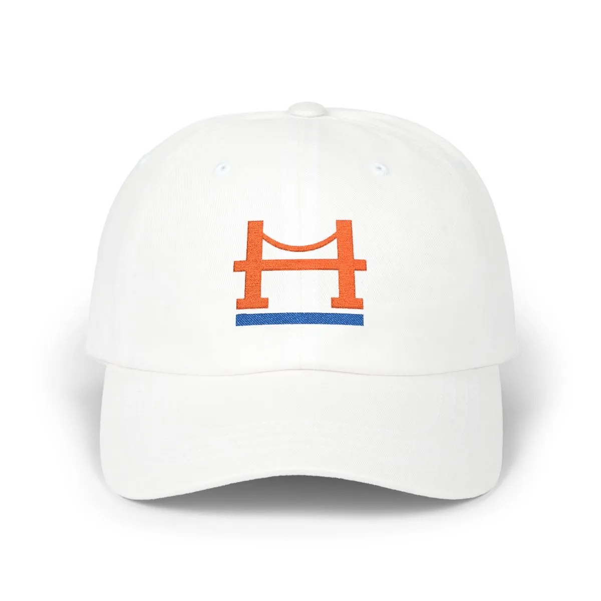 New York Baseball embroidered dad cap in Orange & Royal, front view