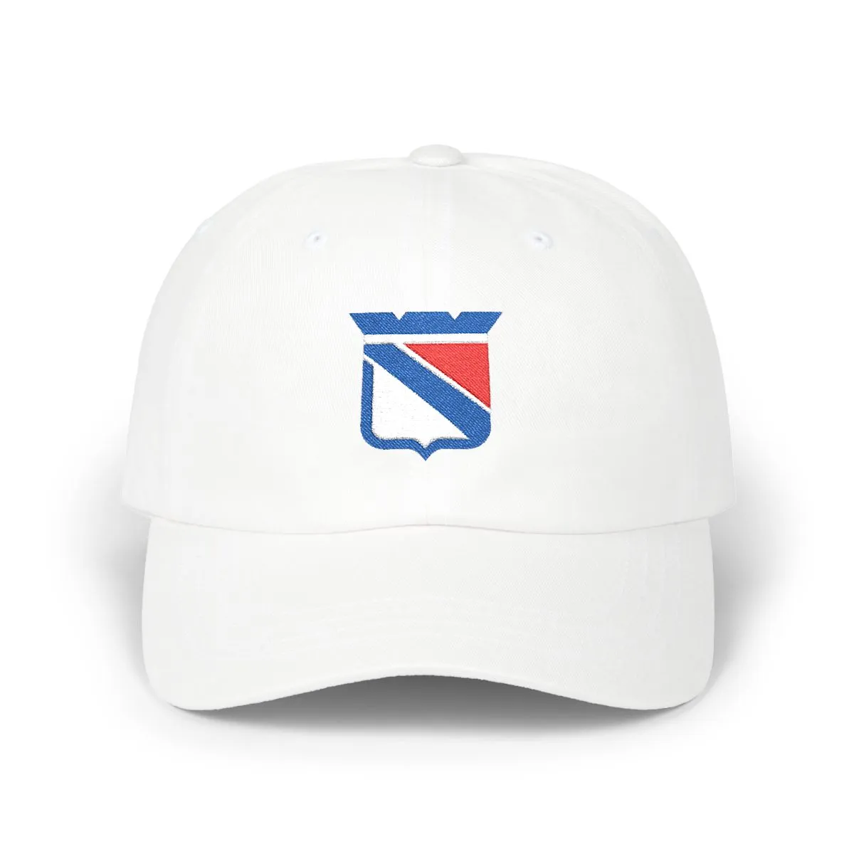 New York Hockey embroidered dad cap in Royal, White & Red, front view