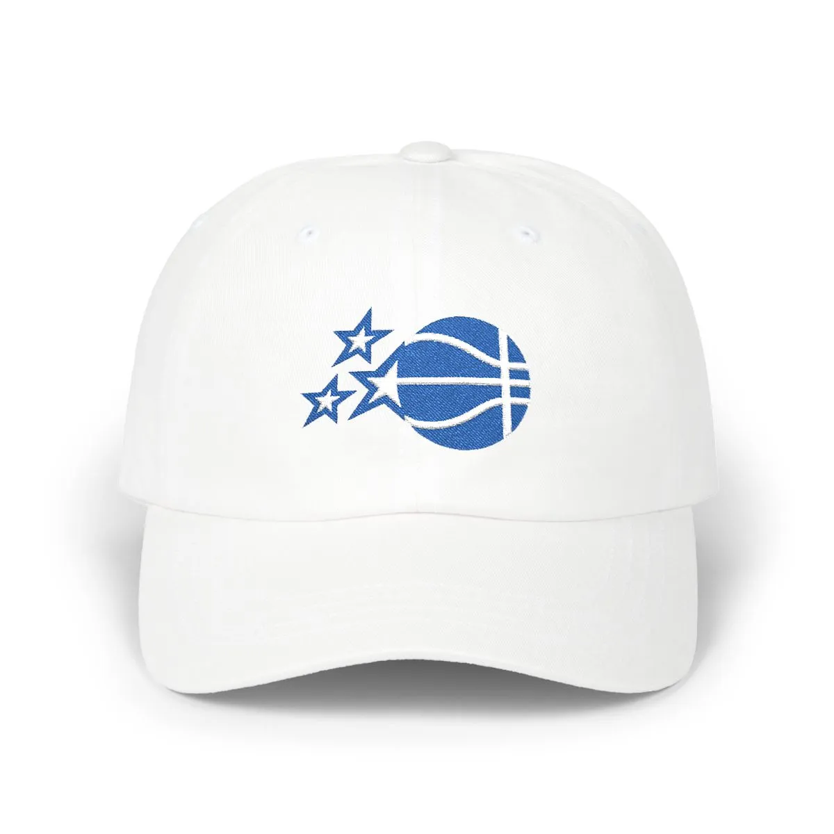 Orlando Basketball embroidered dad cap in Royal & White, front view