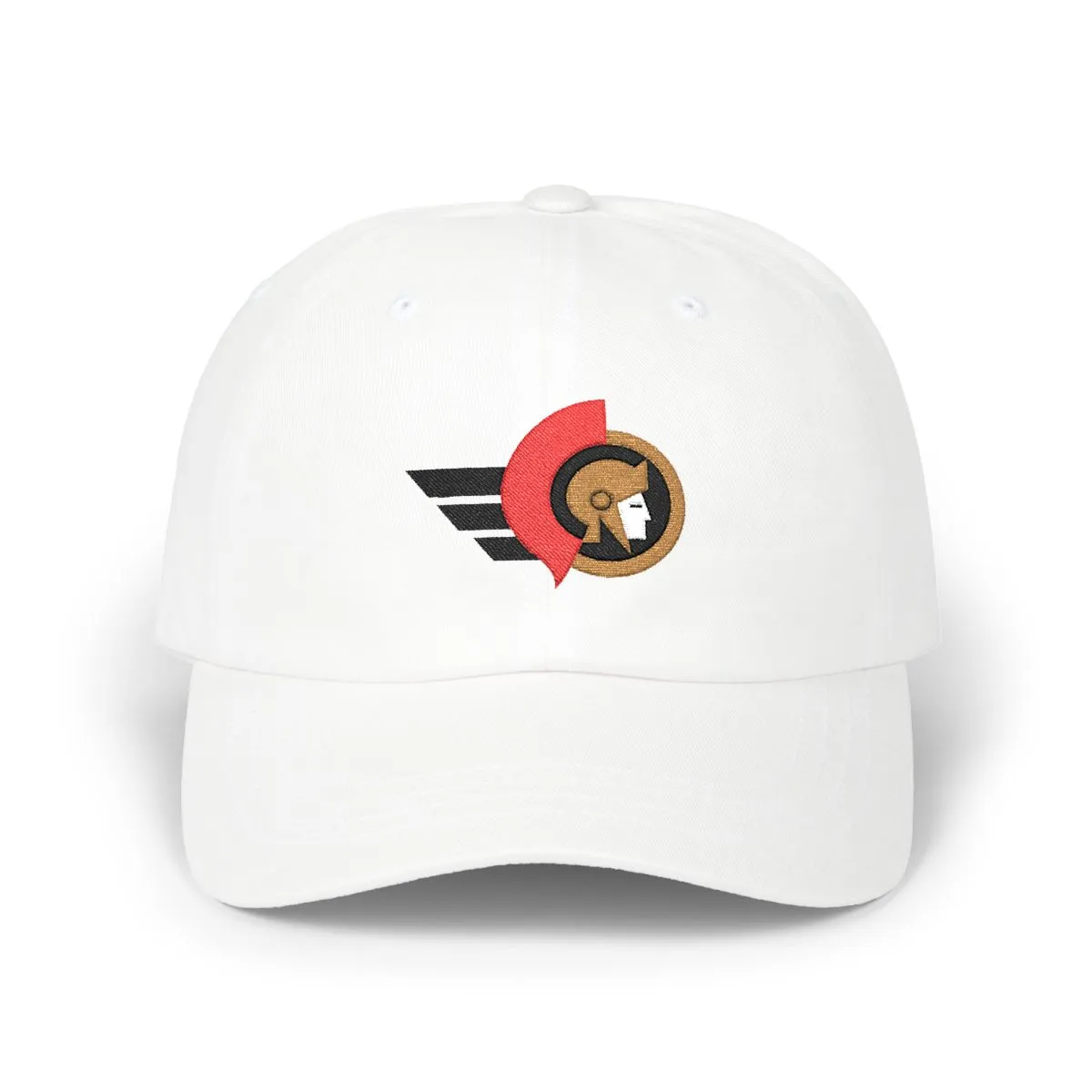Ottawa Hockey embroidered dad cap in Black, Red & Old Gold, front view