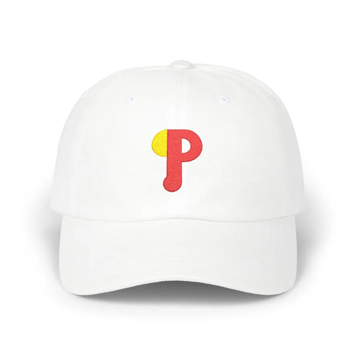 Philadelphia Baseball embroidered dad cap in Red & Gold, front view