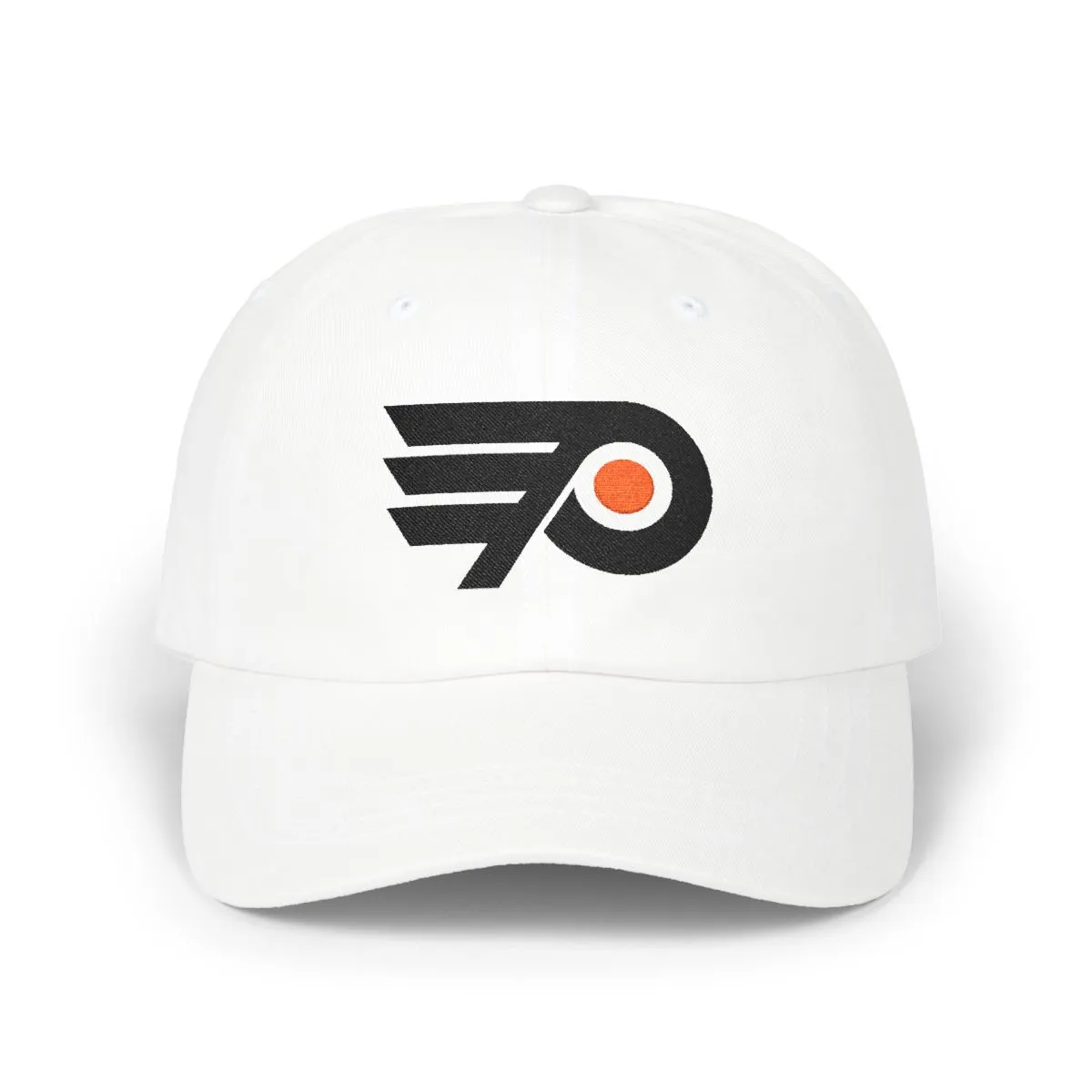 Philadelphia Hockey embroidered dad cap in Black & Orange, front view