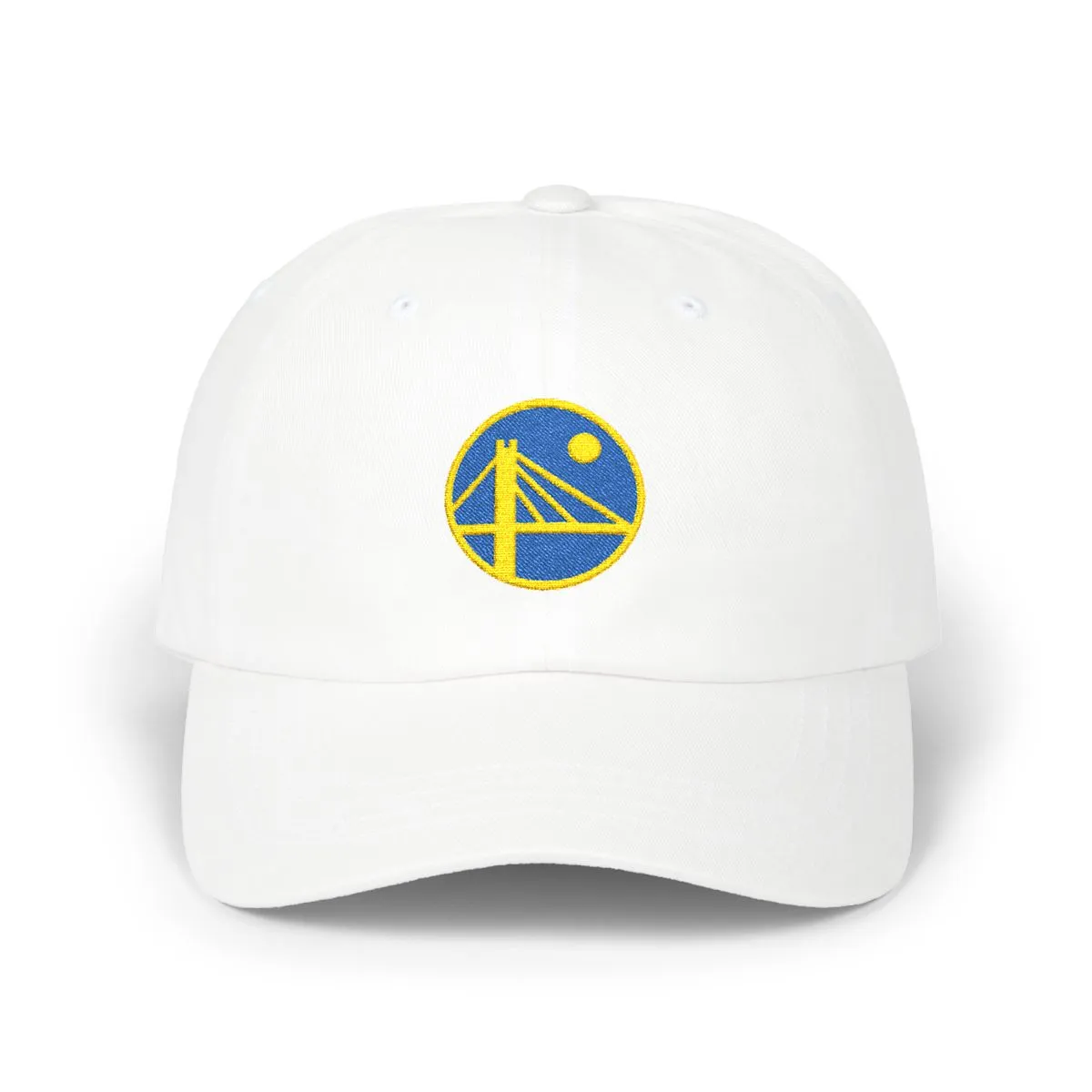 San Francisco Bay Area Basketball embroidered dad cap in Royal & Gold, front view