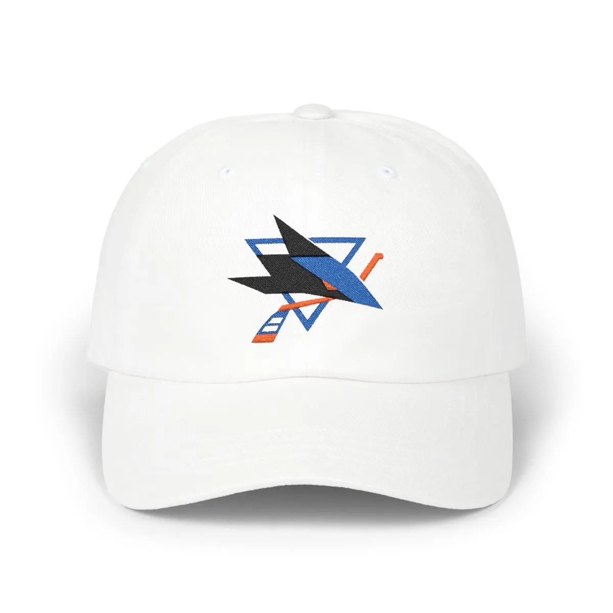 San Jose Hockey embroidered dad cap in Black, Royal & Orange, front view