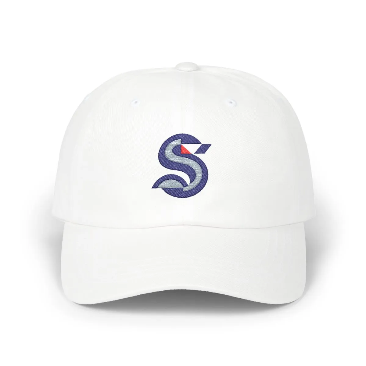 Seattle Hockey embroidered dad cap in Navy, Grey & Red, front view