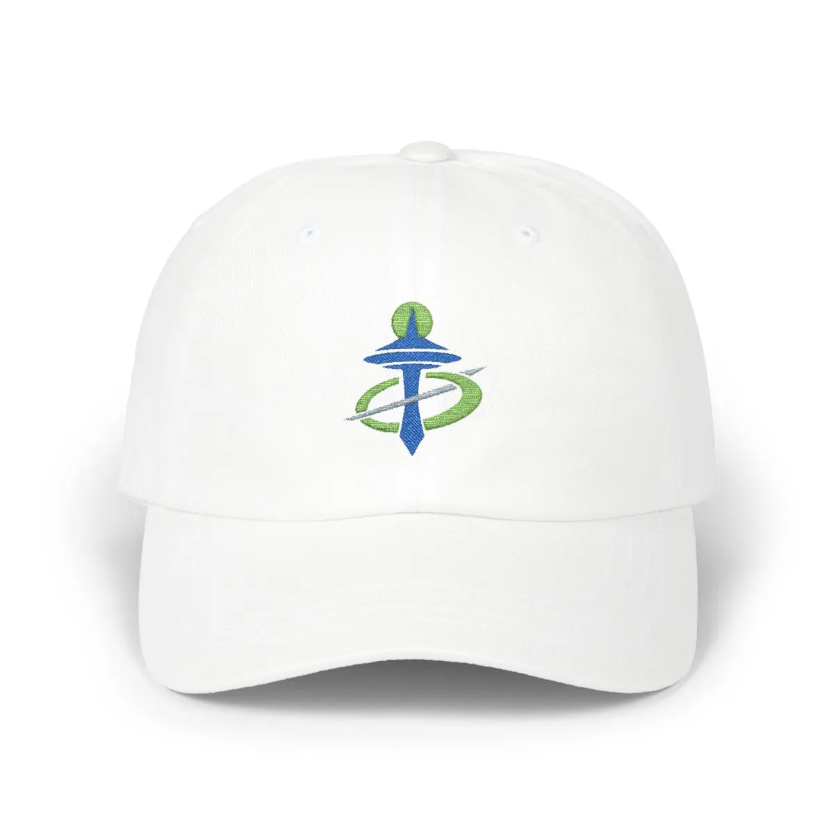 Seattle Soccer embroidered dad cap in Kiwi Green, Royal & Grey, front view